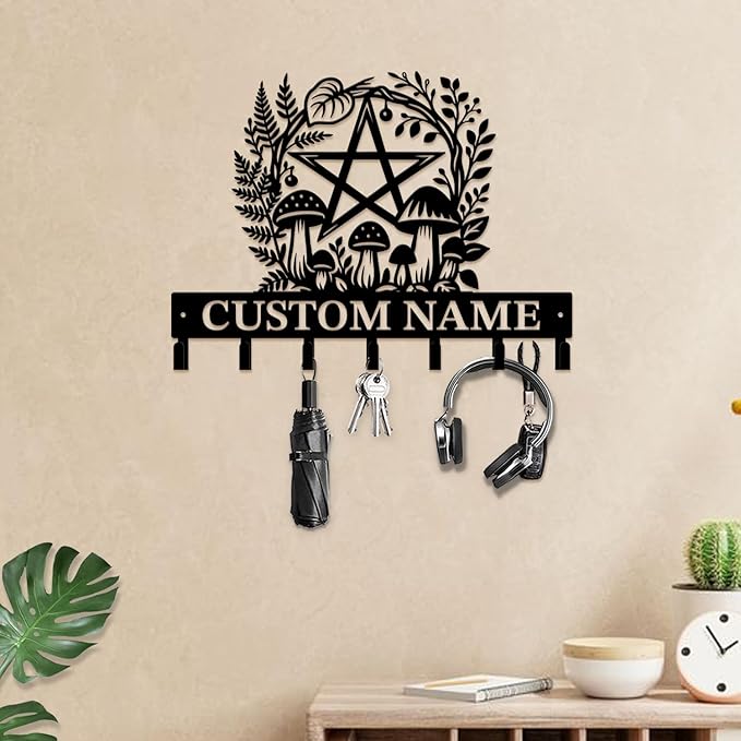 Customized Keys Holder - Personalized Mushroom Wonderland Key Hooks Wall Metal Sign Decor,Wall Holder,Door Hook (Style E)