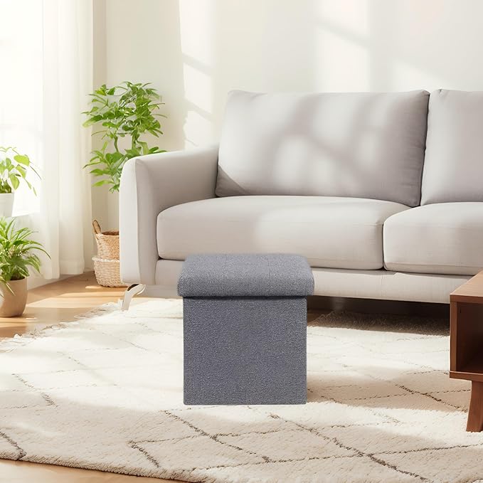 B FSOBEIIALEO Storage Ottoman Cube Foldable Footrest, Chest & Seat for Living Room, Nursery, Bedroom 12.6 Inch Cube (Linen Grey)