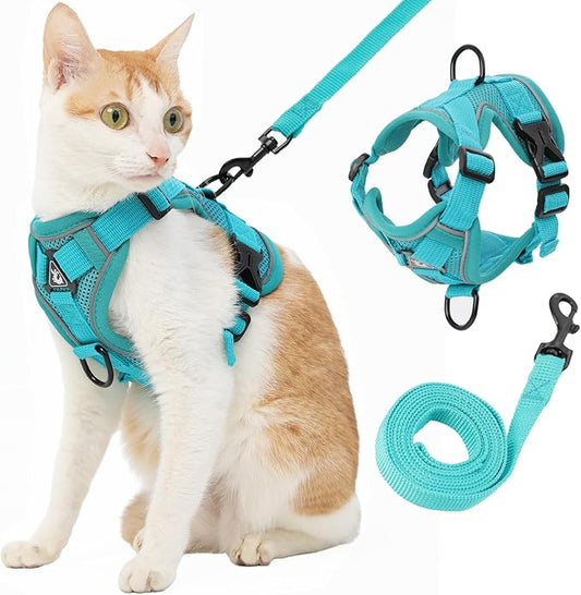 Cat Harness and Leash, Reflective Cat Harness Escape Proof for Walking, Adjustable Kitten Harness and Leash Set, 4 Buckles Easy Control Breathable Cat Vest Harness for All Types of Cats