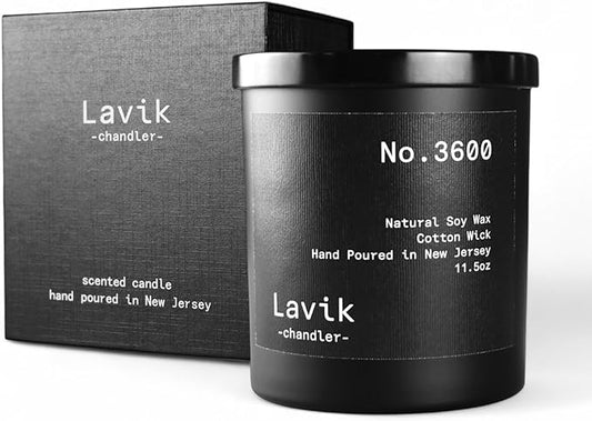 Luxury 11.50oz Scented Candle with grounding Base Notes of Birch, Cedarwood, Musk, Oakmoss, and Patchouli. Natural Soy Wax, Cotton Wick, Matte Black Jar. Gift or Elegant Decor for Home & Office