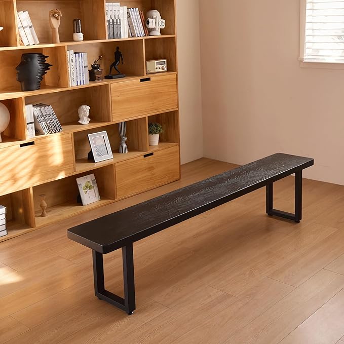 Black Bench Wooden Bench with Metal Legs Suitable for Dining Room Living Room Office Conference Room Indoor Stool Multiple （62.99in）