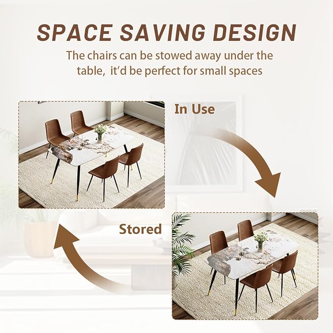 Modern Dining Table Set for 4, 62'' Sintered Stone Dining Table with 4 Chairs, Easy to Assemble