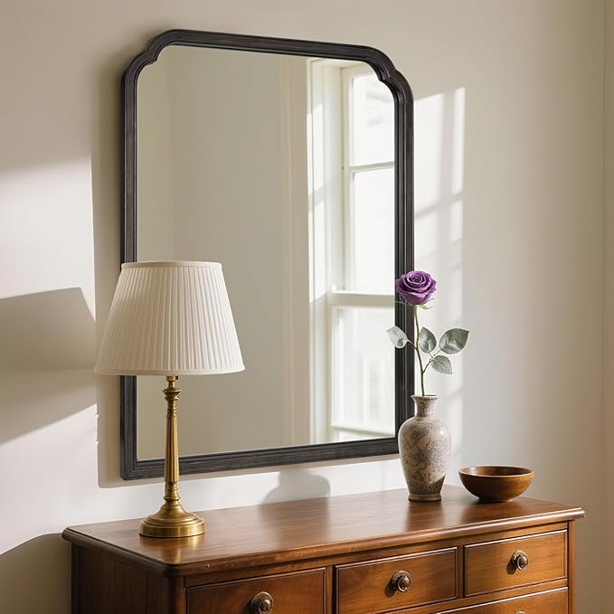 HOMECOOKIN Wood Bathroom Mirrors for Wall Mounted, 30" x 40" Rustic Wood Frame Wall Mirrors Decorative for Living Room or Bedroom Vanity Mirror (BK) B