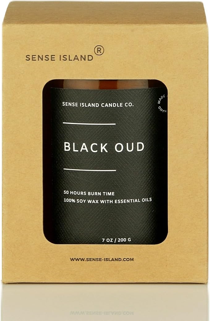 Black Oud Wood Wick Candle – Luxury Earthy Woody Scent, 100% Soy, 50-Hour Burn – Scented Candle with Wooden Wick for Home, Office, Gifts