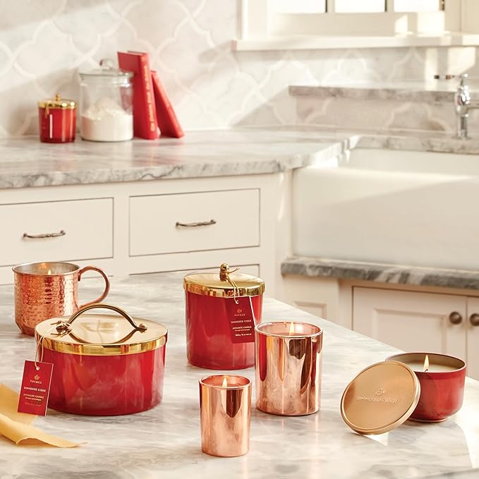 Thymes Scented Candles for Home Decor - Luxury Home Fragrance Gifts for Women & Men - Fall Candles with Warm Notes of Apple, Clove, & Cardamom - Rose Gold Votive (Simmered Cider, 2 oz)