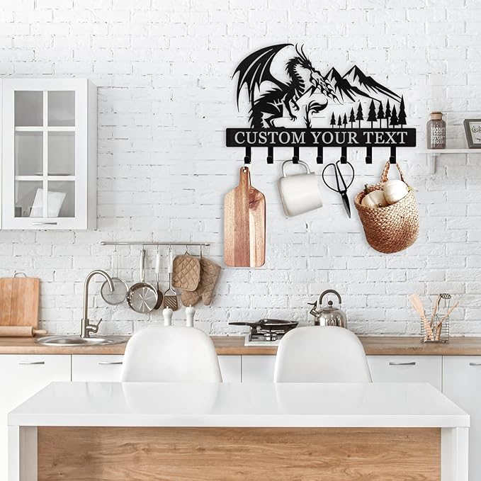 Personalized Key Holder Wall Mounted, Custom Dragon Design Key Holder for Wall, Metal Key Holder Hooks Organizer, Key Hanger Decor for Living Room, Kitchen, Entryway