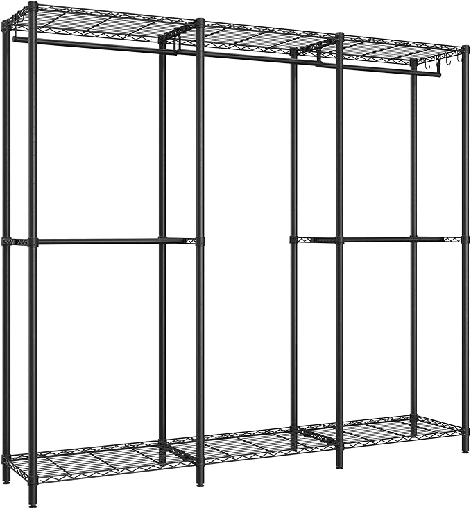 SONGMICS Clothing Rack, Heavy-Duty Garment Rack with Adjustable Storage Shelves and Hanging Rails, Hooks, Freestanding Portable Wardrobe Closet Rack, Ink Black ULGR436B01