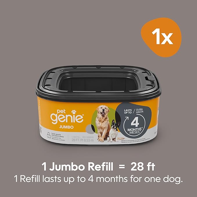 Pail | Dog Waste Disposal System for Odor Control with 1 Starter Refill (14ft) + 1 Pet Genie Jumbo Refill (28ft) Bundle