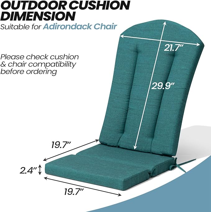 Crestlive Products 50x20 Inch Adirondack Chair Cushions Set of 2 Outdoor Rocking Chair Cushions Water Resistant High Back Patio Replacement Cushions, Malachite