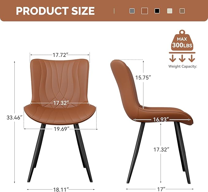 Dining Chair Set of 2 PU Leather Dining Room Chairs Upholstered Comfy Dining Chairs Modern Kitchen Armless Side Chair with Sturdy Metal Legs,Umber