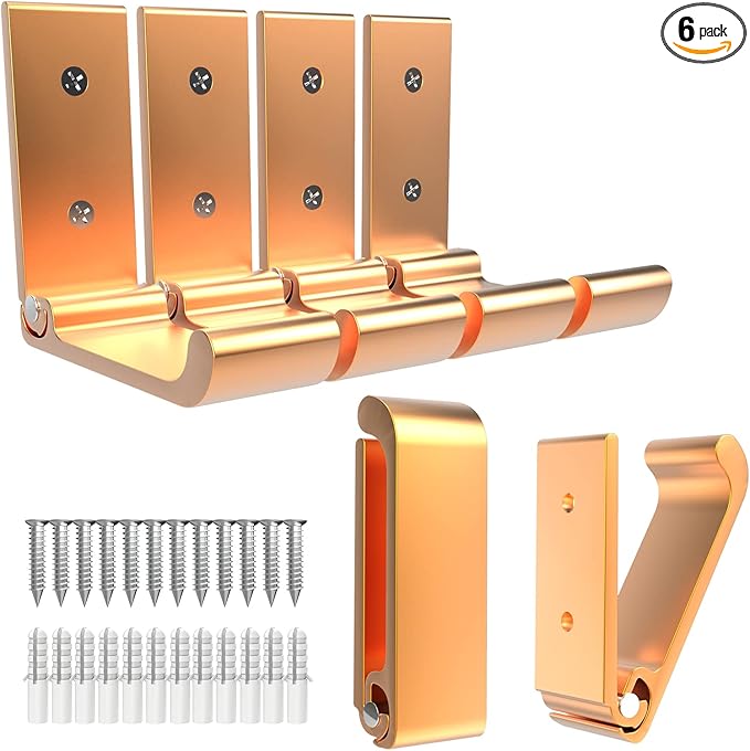 6Pcs 3'' Folding Coat Hooks Gold Foldable Hooks Aluminum Alloy Wall Hooks Headphones Holder Wall Mounted with 12pcs Screws Set for Hanging Coats, Bags, Hat, Towel, Keys