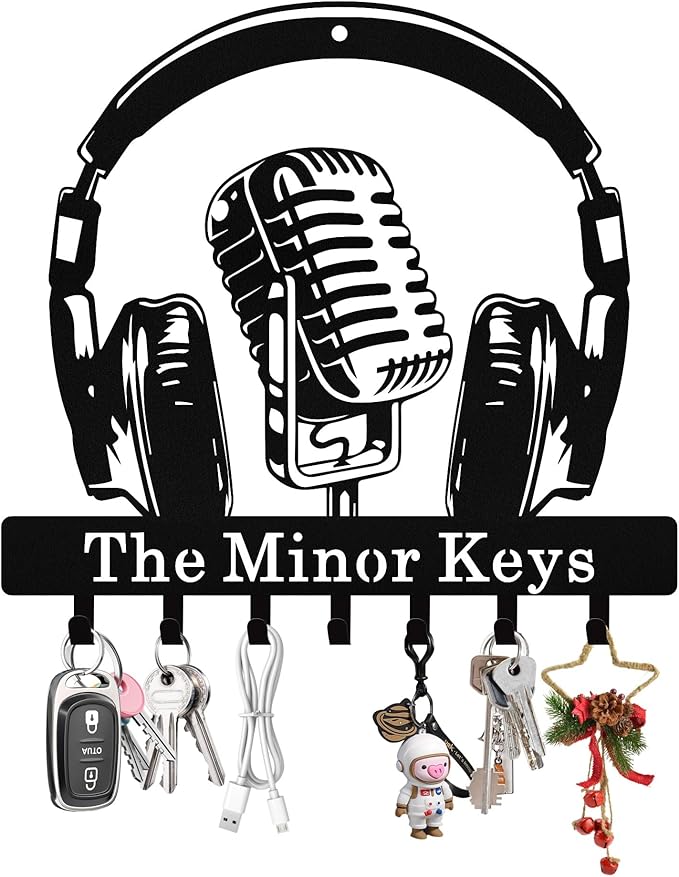 Personalized Music Key Holder Wall Mount, Custom Metal Key Holder for Wall with Name, Custom Keys Rack Hanger with Hooks for Entryway, Front Door, Hallway, Living Room, Kitchen