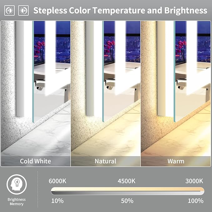 LED Mirror for Bathroom, 48x32 Inch Backlit + Front Lighted Bathroom Vanity Mirror with Lights for Wall, Double Light Strips, 3 Colors, Shatter-Proof, Anti-Fog and Brightness Memory
