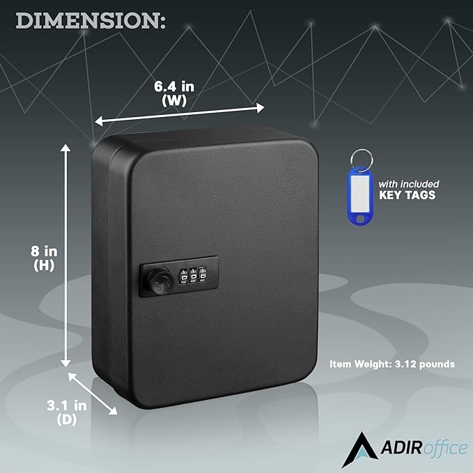 AdirOffice Steel Combination Lock Keys Cabinet Security Storage Box Organizer Holder Locked Key Box Wall Mount 30 Slots