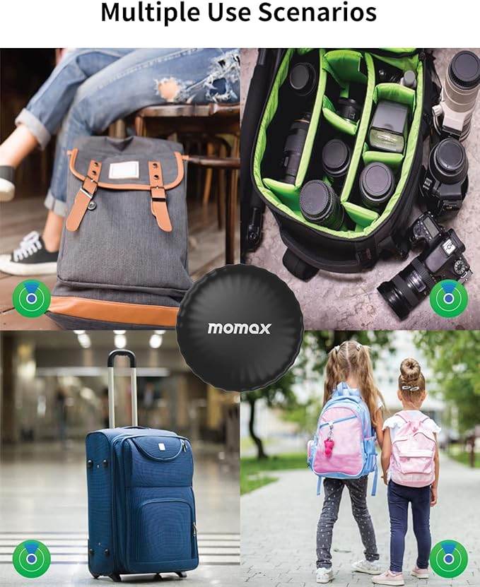 MOMAX Item Finder, Lost Key Finder Works with Apple Find My(iOS Only), Finder with APP, Sound Location, 1 Year Replaceable Battery, Key Locator for Luggage, Suitcase, Wallet