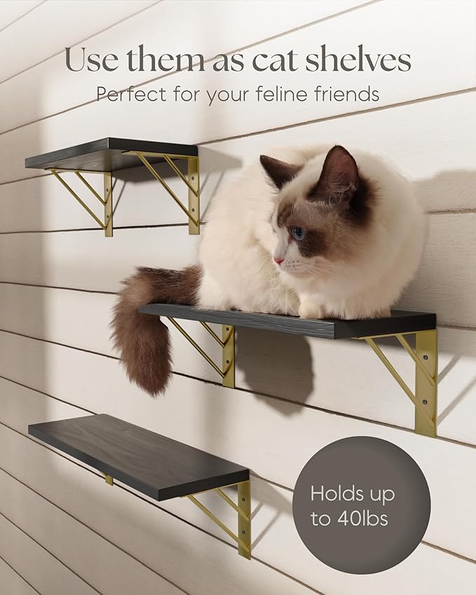 BAYKA Wall Shelves for Bedroom Decor, Floating Shelves for Living Room Kitchen Storage, Mounted Rustic Wood Floating Shelves for Kids Books, Corner Shelves for Bathroom, Office(Black Gold,Set of 3)