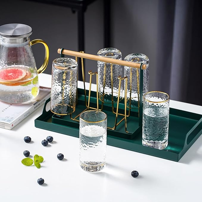 VANRA Metal Serving Tray Portable Bed Tray with Handles for Coffee Table, Living Room, Kitchen and Bathroom (Black Green)