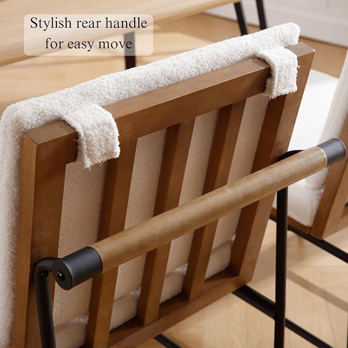 DUOMAY Mid-Century Modern Dining Chairs Set of 4, Sherpa Upholstered Side Chair with Rear Handle, Armless Chair with Metal Legs for Kitchen Dining Room Living Room Vanity, White
