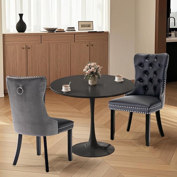 SoarFlash Kitchen Table and Chairs for 2, 24" Dining Table Set for 2 with Leather Upholstered Chairs, 3 Piece Round Kitchen Table Set, Dining Room Table Set for Small Space, Apartment