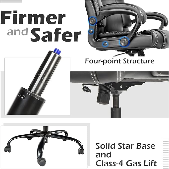 OUTFINE Office Chair Executive Office Chair Desk Chair Computer Chair with 5-Year hydrolysis-Resistant Leather Spring Cushion Ergonomic Support Tilting Function Upholstered in Bonded Leather Black