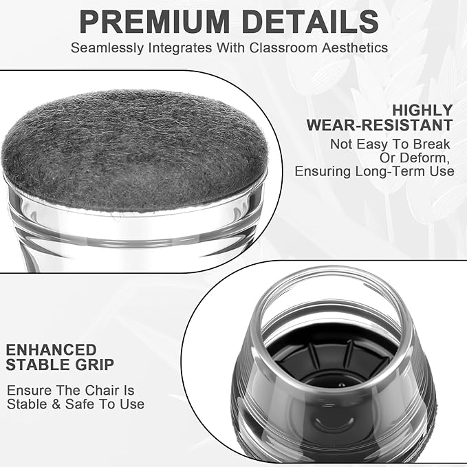 Chunful 32 Pcs Chair Leg Floor Protectors TPE Classroom Chairs & Desks Leg Covers with Quiet Felt Sliders Prevent Floor Scuffs & Scratches Desks Foot Caps Pads Teacher Classroom Supplies (Dark Gray)