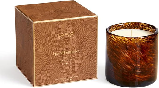 LAFCO New York Holiday Signature Fall Candle, Spiced Pomander - 15.5 oz - 90-Hour Burn Time - Reusable, Hand Blown Glass Vessel - Made in The USA