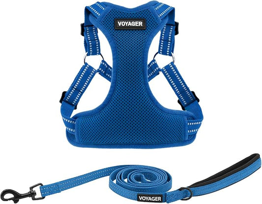 Best Pet Supplies Voyager Adjustable Dog Harness Leash Set with Reflective Stripes for Walking Heavy-Duty Full Body No Pull Vest with Leash D-Ring, Breathable All-Weather - Royal Blue, M