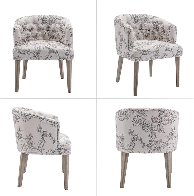 HEAH-YO Modern Dining Chairs Set of 4, Upholstered Linen Fabric Dining Room Chairs with Barrel Backrests, Comfy Kitchen Chair for Dining Room, Beige