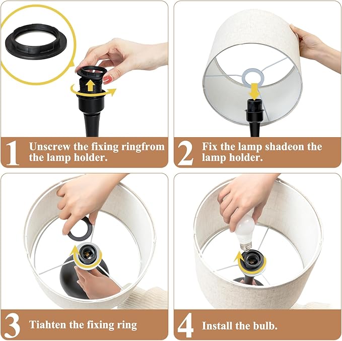 ONEWISH Touch Bedside Lamp for Bedroom, 3-Way Dimmable Table Lamps for Nightstand with Cylindrical Fabric Shade, Desk Lamp for Living Room, End Tables, Home Office