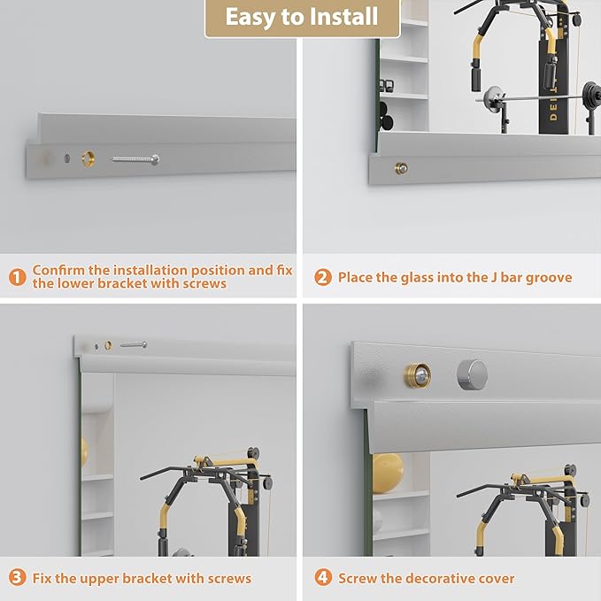 ROOMTEC Home Gym Mirror 72"x48" Frameless Wall Mounted Fitness Mirror, Large Tempered Glass Full Length for Yoga, Dance Studio, Workout Room