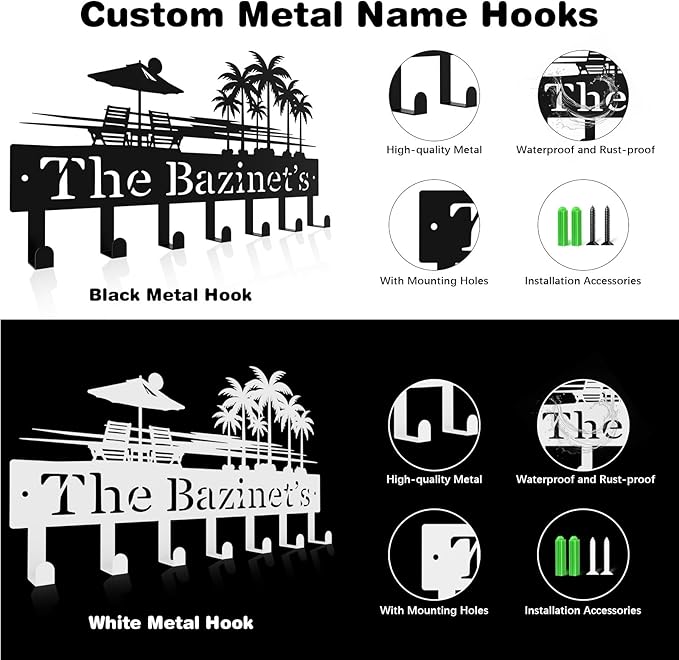 Tropical Key Hook Wall Decor,Personalized Key Holder of Palm Tree & Beach Lounge Chair Design,Stylish Key Holder Wall Mounted for Hallway,Front Door,Entryway