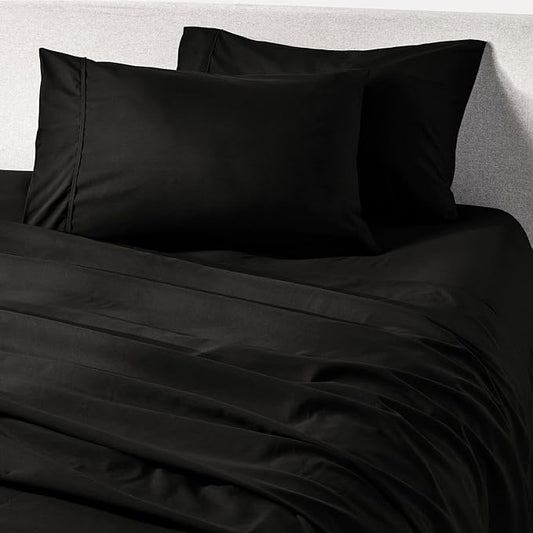 PeachSkinSheets Midnight Black Sheet Set - 1500tc Level of Softness - Extra Soft Cooling Sheets for Hot Sleepers and Night Sweats - Split Head King Size (36" Split)