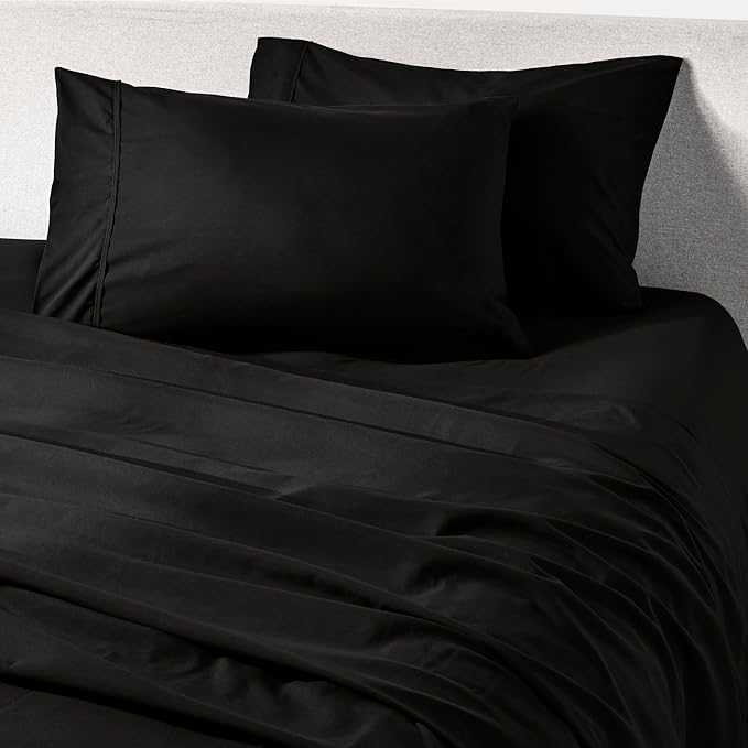 PeachSkinSheets Midnight Black Sheet Set - 1500tc Level of Softness - Extra Soft Cooling Sheets for Hot Sleepers and Night Sweats - Split King Size (2 XL Fitted)