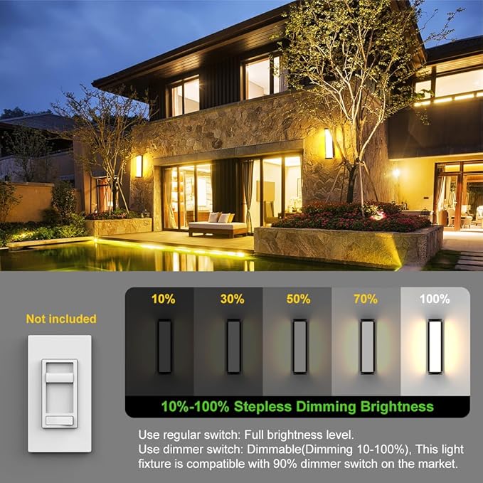 Sytmhoe 10%-100% Dimming Exterior Wall Lights,16in Dimmable LED Modern Patio Wall Light Fixture, Black Aluminum&Dual PC Wall Sconce Suitable for Garage Bathroom Room Courtyard House(3000K)