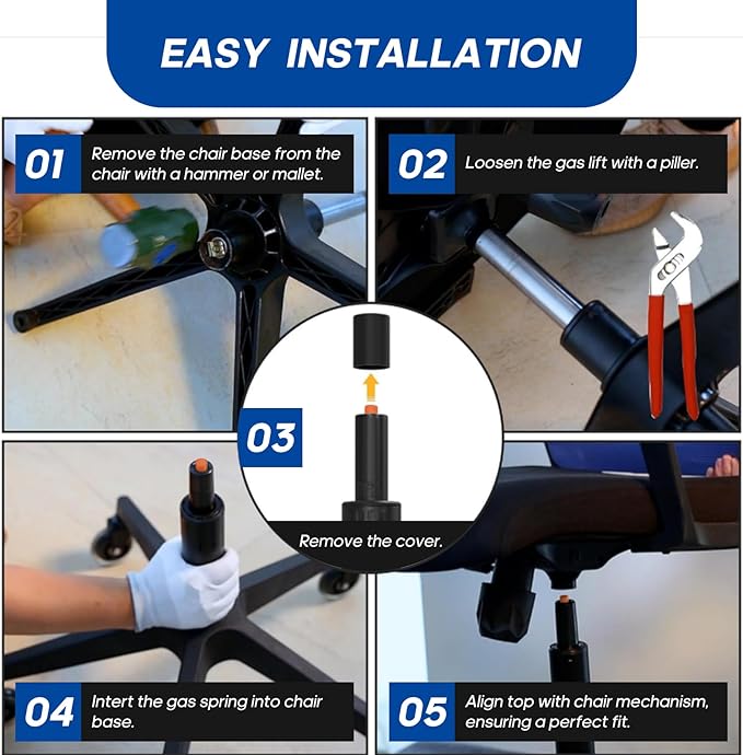 Office Chair Gas Lift Cylinder Fits Most Desk Chairs and Gaming Chairs Long Stroke Hydraulic Pneumatic Shock Piston Heavy Duty 500Lbs (9.5in Cylinder Length)