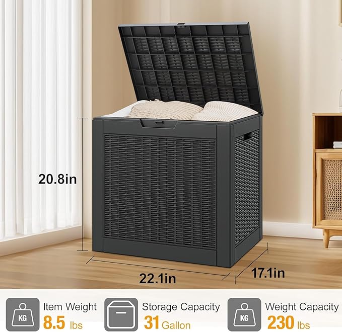 31 Gallon Outdoor Storage Box, Resin Deck Boxes Outdoor Waterproof For Patio Furniture, Garden Tools, Pool Supplies, Durable And UV Resistant, Lockable(2Box,a set)