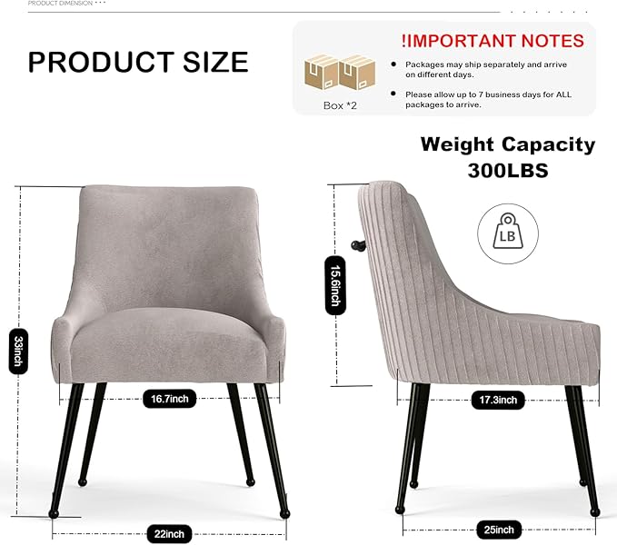 Velvet Dining Chairs Set of 4,Gray Upholstered Living Room Chairs with Black Metal Legs, Modern Tufted Accent Chairs for Living Room, Study Room, Kitchen