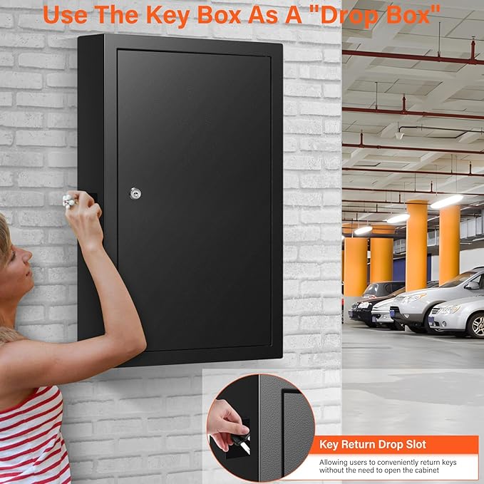 200 Keys Key Cabinet, Anti-Theft Key Lock Box with Key Tags, Adjustable Key Organizer Wall Safe for Car Office House Garage Rental Business