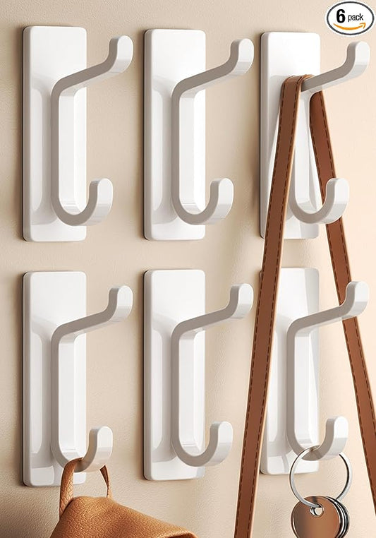 pickpiff Wall Hooks for Coat and Towel: 13LB Adhesive Door Hanger Stick on, White 6 Pack