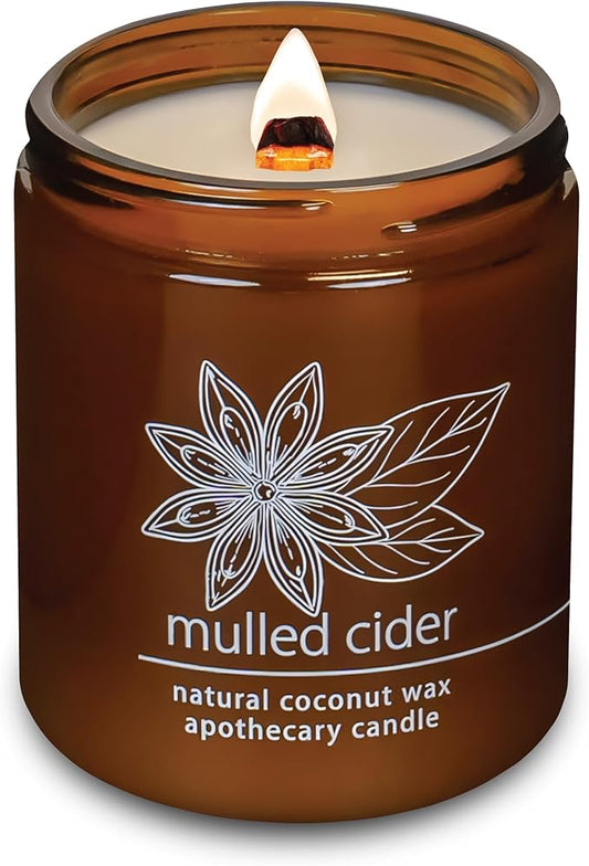 Hemlock Park Crackling Wood Wick Candle Handcrafted with Natural Coconut Wax (Standard 8 oz, Mulled Cider)