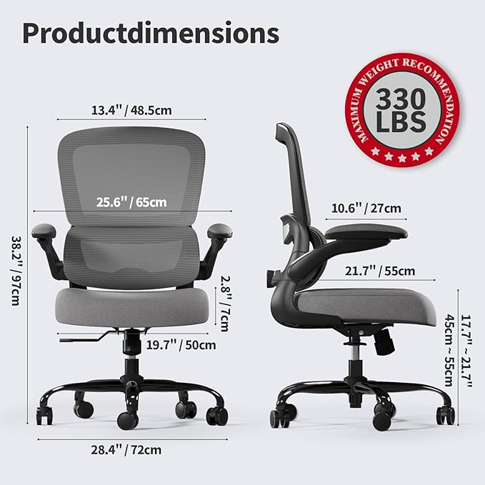 TRALT Office Chair - Ergonomic Desk Chair with Adjustable Lumbar Support, Mesh Computer Chair, Executive Chair for Home Office Comfortable Lumbar Support (Fog Gray)