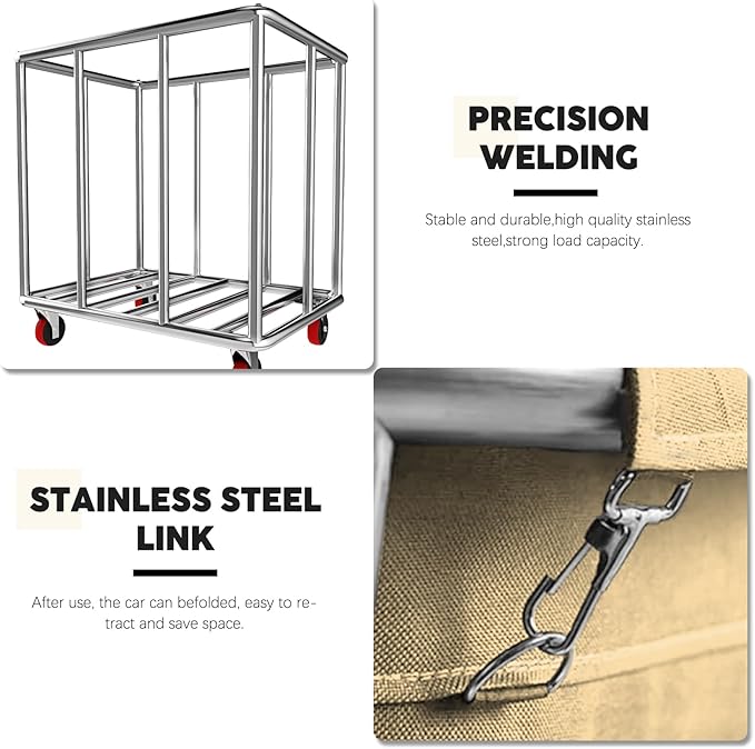 Commercial Laundry Cart with Wheels, 11.35 Bushels Large Roller with Removable Waterproof Canvas Lined Basket, Heavy Duty Stainless Steel for Hotels and Hospitals