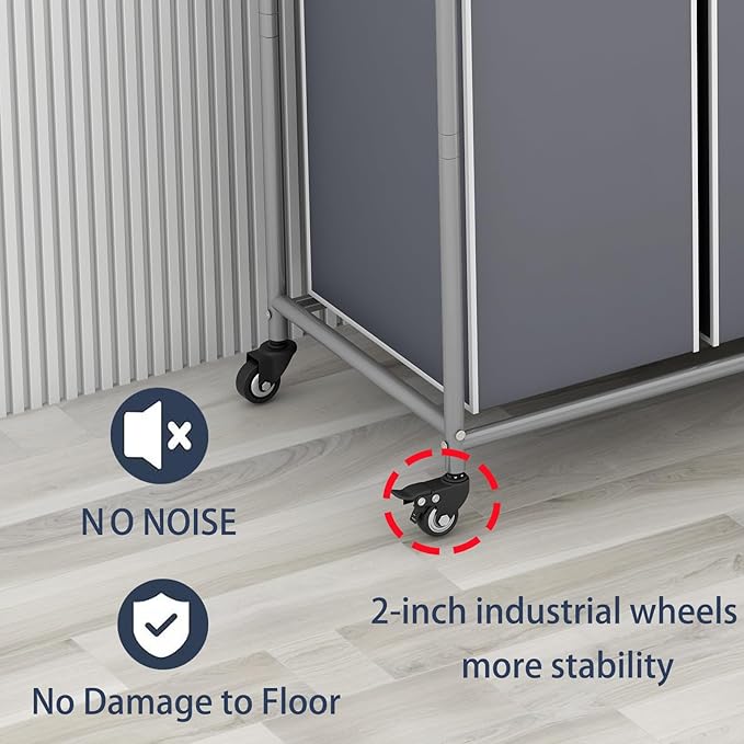 Laundry Sorter 4 Section Hamper Sorter with Heavy Duty Lockable Rolling Wheels Removable Bags Basket Separator for Dirty Clothes Storage, Grey