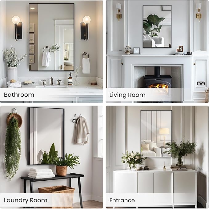 Wall Mirror 30" x 48" for Bathroom Modern Black Deep Frame Mirror for Wall Decorative Horizontal or Vertical Wall Mounted Mirror for Bedroom Living Room Entryway Wall Decor