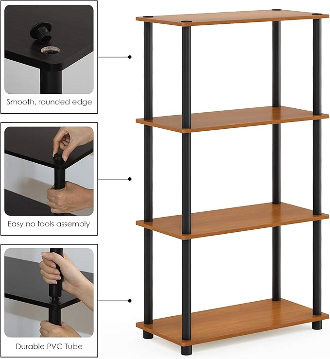 Furinno (99557LC/BK) Turn-N-Tube 4-Tier Multipurpose Shelf Display Rack - Light Cherry/Black