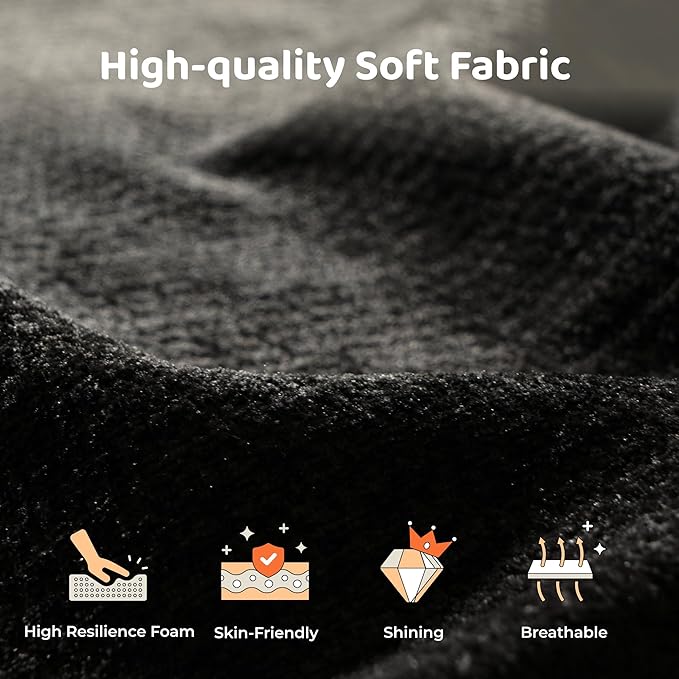 RECCI Cloud Upholstered King Bed Frame with Headboard, 5 Inch Foam Padded Platform, No Box Spring, Easy Assembly (Onyx)