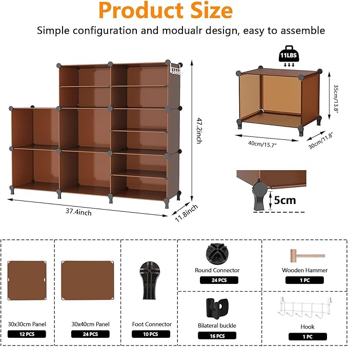 AWTATOS Closet Organizer 8 Cube Storage Shelves Clothes Organizers Closet Storage Stackable Cubby Shelving for Closet Bedroom Living Room Office Cocoa Brown