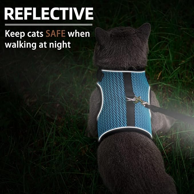 PUPTECK Soft Mesh Cat Vest Harness and Leash Set Puppy Padded Pet Harnesses Escape Proof for Cats Small Dogs (X-Large, Lake Blue)