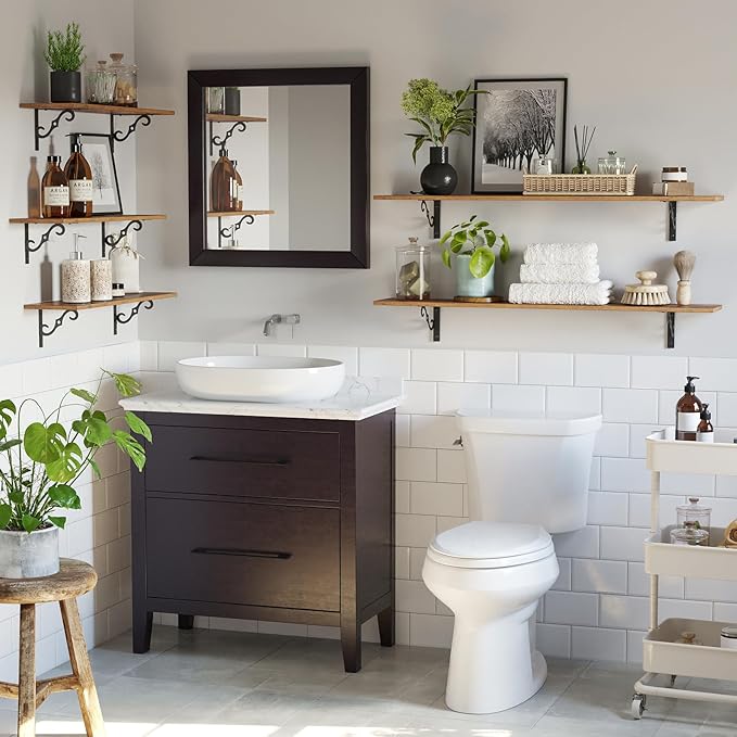 DINZI LVJ Long Wall Shelves, 39.4" Large Floating Shelves Set of 4, Farmhouse Display Shelf Wall Mounted with Heavy Duty Brackets, Easy Assembly for Kitchen, Bathroom, Bedroom, Balcony, Rustic Brown