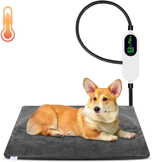 ENJOY PET Cat Dog Heating Pad, 9 Levels Temp & 13 Levels Timer, Chew Resistant Cord, Auto Power Off, 18"L x 18"W x 1.3"Th, Gray